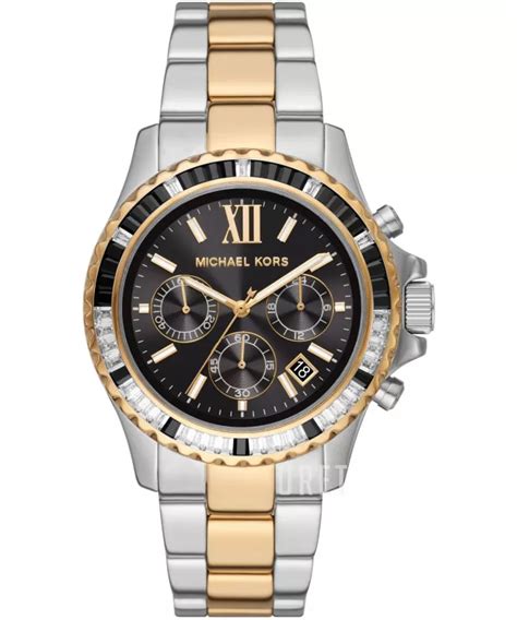 michael kors watch silver band crystal face black chronograph|Michael Kors Everest Chronograph Black Dial Stainless Steel .